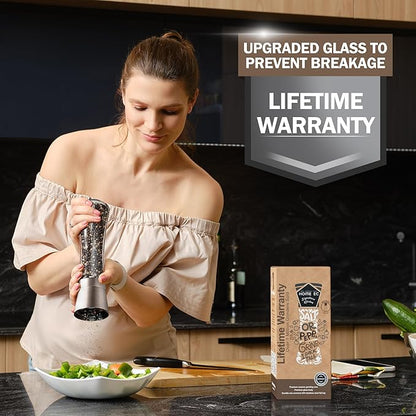 HOME EC Original Stainless Steel Salt or Pepper Grinder 1pk - Adjustable Ceramic Sea Salt Grinder or Pepper Mill - Tall Glass Spice Shaker - Spice Mill w/Ebook (Bronze) - Image 6