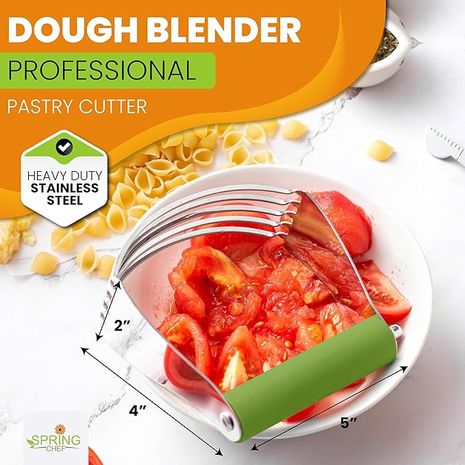 Spring Chef Large Green Dough Blender For Baking, Professional Dough Cutter Tool, Stainless Steel Puff Pastry Cutter Tool with Sharp Blades, Dishwasher Safe Pastry Blender for Easy Mixing - Image 2