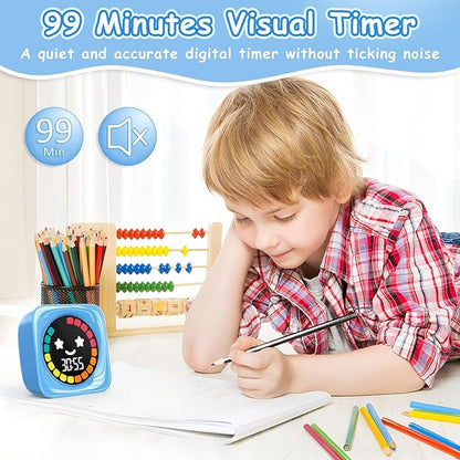 Visual Timer for Kids, 99 Minute Digital Cute Kids Visual Timer Classroom for Homeschool Supplies Study Teaching Time Management Tool Countdown & Stopwatch, 2 Pack Blue with Colorful Display