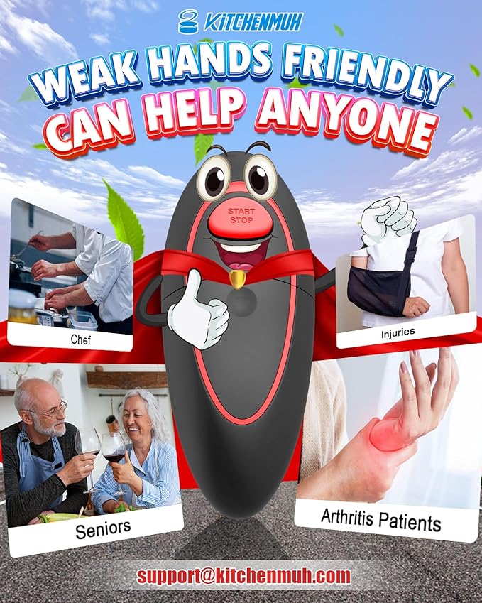One Touch Electric Can Opener Fits Almost All Can Sizes for Seniors with Arthritis, Hand Held Battery Operated Can Opener with Smooth Edge, Food Safe Kitchen Gadgets Automatic Can Opener for Kitchen - Image 7