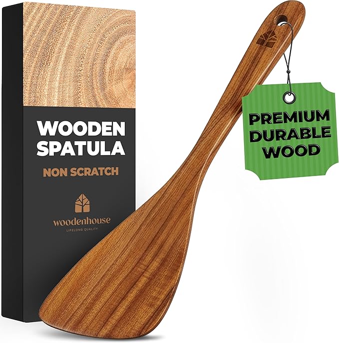 Wooden Spatula for Cooking, 12 Inch - Easy to Clean, Long-Lasting & Sturdy Natural Acacia Wood Spatula for Cooking - Wooden Spatulas with Comfortable Handle, Perfect for Flipping, Turning & Frying by Woodenhouse