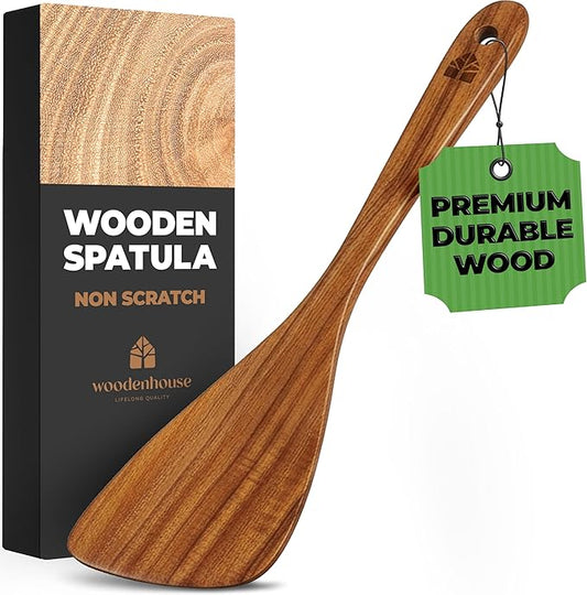 Wooden Spatula for Cooking, 12 Inch - Easy to Clean, Long-Lasting & Sturdy Natural Acacia Wood Spatula for Cooking - Wooden Spatulas with Comfortable Handle, Perfect for Flipping, Turning & Frying by Woodenhouse