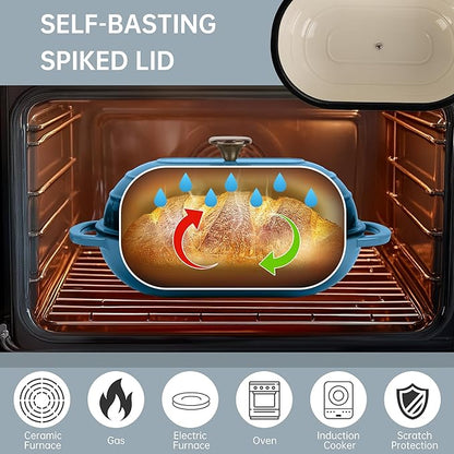 Premium Enameled Cast Iron Dutch Oven for Bread Baking | Non-Stick 5QT Oval Bread Oven with Lid | Perfect for Sourdough, Loaf, and Artisan Baking (Oval Blue, 5 QT)