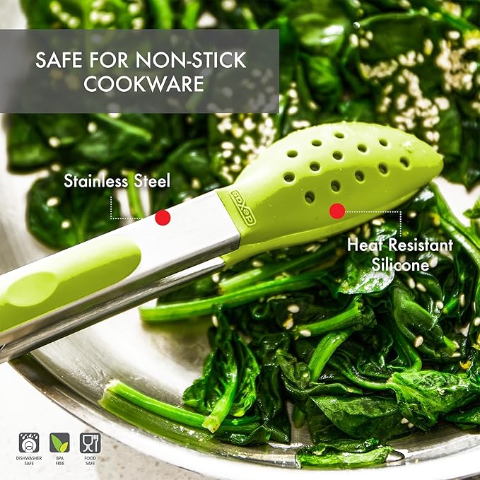 Dexas Spoon & Strain Tongs with Gravity open & Close Operation, 12", Green - Image 6