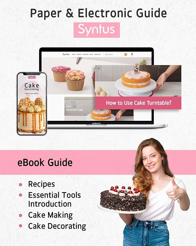 Syntus 65 PCs Cake Decorating Kit with Cake Stand Turntable, Cake Baking Supplies 30+1 Piping Bags, 24 Piping Tips, Offset & Straight Spatulas, 3 Scrapers, Leveler, 2 Couplers & 1 Tips Brush - Image 8
