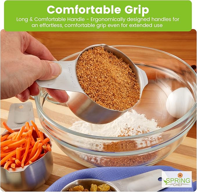 Spring Chef Stainless Steel Measuring Cups Set of 7 with Pour Spout - Nesting Kitchen Tools with Easy Read Markings to Measure Dry or Liquid Ingredients - Metal Measuring Cups for Baking & Cooking - Image 5