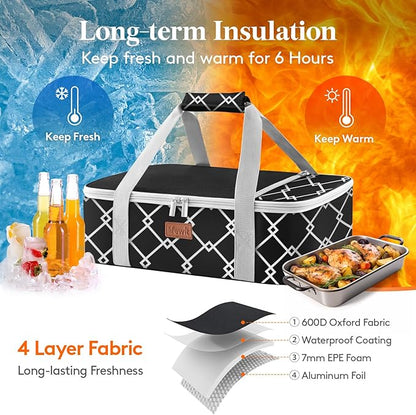 Lifewit Insulated Single Decker Casserole Carrier, Lasagna Lugger Holder for Hot or Cold Food, Fits 9" x 13" Baking Dish, Thermal Lunch Tote Bag for Potluck Parties, Picnic and Cookouts, Black