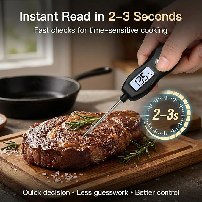 Meat Thermometer Digital with Backlight – Instant Read Food Thermometer Waterproof for Cooking BBQ Grilling Steak Bread Baking Turkey Candy Oil Liquid (Black) - Image 2