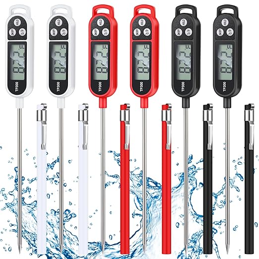 Copkim 6 Pcs Meat Food Thermometer Food with Probe Water Liquid Instant Read Digital Thermometer Kitchen Cooking Supplies for Cooking BBQ Milk Yogurt (Black,White,Red) by Copkim