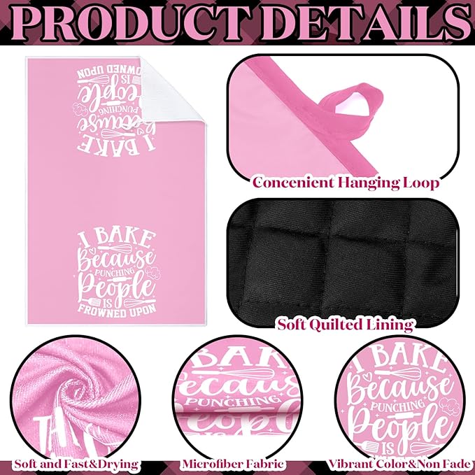 Sratte 6 Pcs Kitchen Decor Accessories Set Farmhouse Towels Pot Holders Oven Mitts Set 2 Dish Towels 2 Potholders 2 Cooking Mittens Oven Glove for Baking Cooking(Light Pink,Kitchen) - Image 6