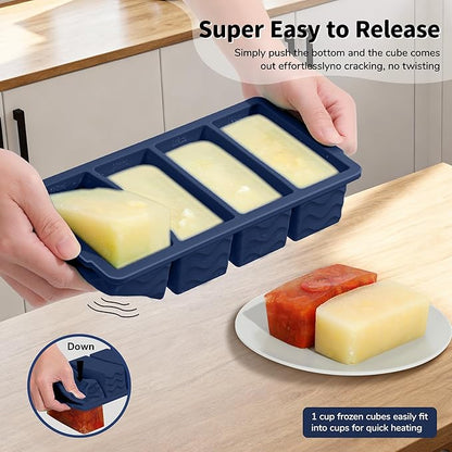 3-Pack Silicone Freezer Trays with Lid,2 Large 2-Cup(500ml)&4 Medium 1-Cup(250ml)&6 Small 1/2-Cup(125ml) Soup Freezer Container Molds,Ice Cube Tray For Meal Prep&Freezing Soup,Stews,Sauces