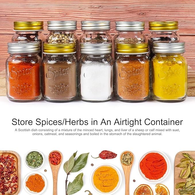 CycleMore 30 Pack 4oz Glass Mason Spice Jars, Round Spice Containers with Silver Metal Caps and Pour/Sift Shaker Lids-80pcs Labels,1 Silicone Collapsible Funnel,1 Brush and 1pcs Pen Included - Image 7