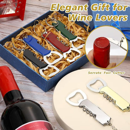 Ziliny 24 Pcs Bottle Opener Keychain Bulk Wine Bottle Beer Opener Keychain 3.27" Stainless Steel Corkscrew Waiter Corkscrew Wine Keyring Gifts for Christmas Bar Party Wedding Home (Multi Color)