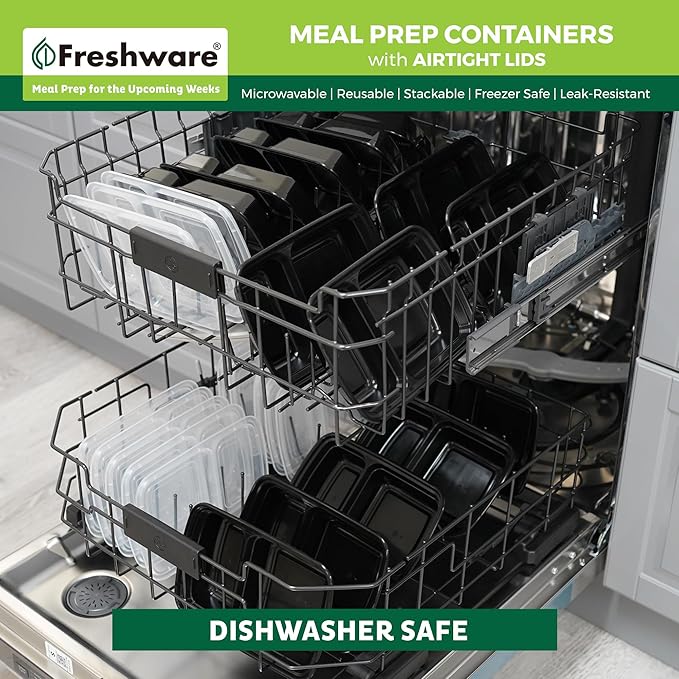 Freshware Meal Prep Containers with Lids 28 oz [150 Pack] 2-Compartment Food Storage Containers, Bento Box Lunch Containers, BPA Free, Airtight, Stackable, Reusable, Microwave/Dishwasher/Freezer Safe