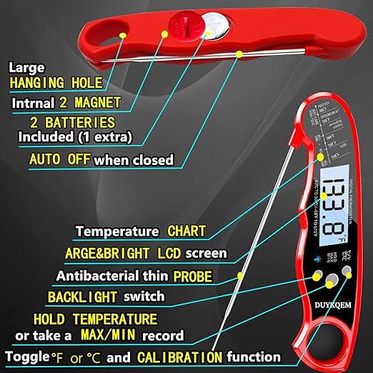 Instant Read Digital Meat Thermometer (2 Pack) Waterproof Kitchen Cooking Food Thermometer with Probe Backlight & Calibration,Best Quick Grill Meat Probe for Grilling BBQ Smoker Chefs - Image 4