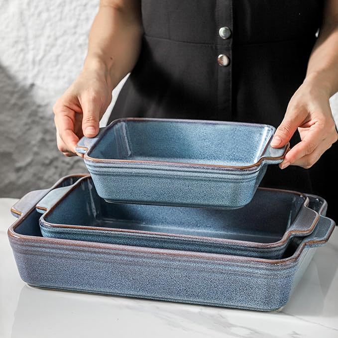 HVH 9x13 Baking Dish Set, Large Casserole Dishes for Oven, Ceramic Bakeware Set of 3, Rectangular Lasagne Pan Deep for Baking (Wabi sabi) - Image 7