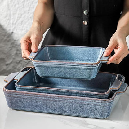 HVH 9x13 Baking Dish Set, Large Casserole Dishes for Oven, Ceramic Bakeware Set of 3, Rectangular Lasagne Pan Deep for Baking (Wabi sabi) - Image 7