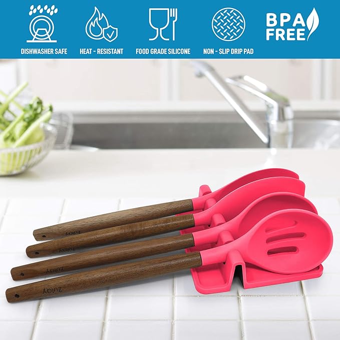 Zulay Kitchen Silicone Utensil Rest with Drip Pad for Multiple Utensils - BPA-Free, Heat-Resistant Spoon Rest & Spoon Holder for Stove Top - Kitchen Utensil Holder for Ladles & Tongs - Honeysuckle - Image 6