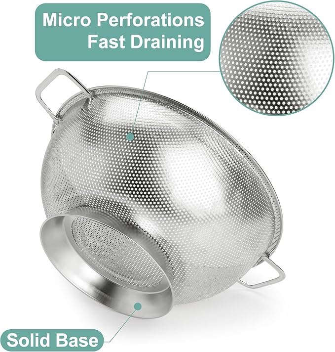Kaishun Colander Stainless Steel 3-Quart, Kitchen Strainer for Pasta, Fruits Vegetables, Dishwasher Safe - Image 3