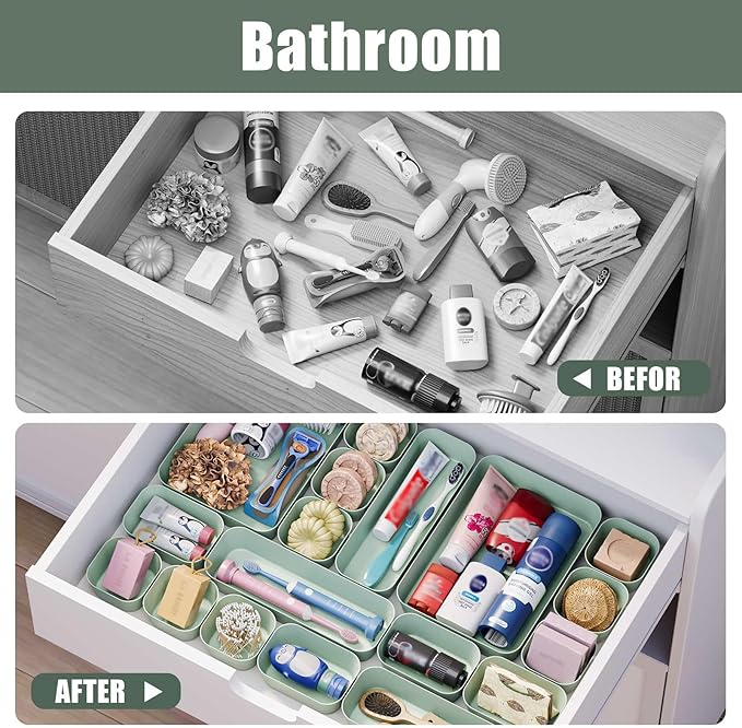 28 pcs Desk Drawer Organizer Tray, Multiple Sizes Plastic Drawer Organizer Storage, Stackable Organizer Containers For Makeup, Bedroom, Kitchen Gadgets Utensils and Office - Image 7