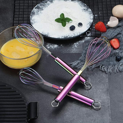 Berglander Rainbow Whisk Pack of 3 Stainless Steel 8",10",12", Titianium Plating Colorful Whisk for Cooking, Beater,Wire Whisk Set Kitchen Wisk (Rainbow) - Image 3