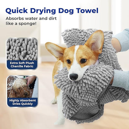 Muddy Mat Doggy Dryer, Highly Absorbent Microfiber Washable Dog Shammy Quick Drying Towel Absorber - Extra Soft Plush Wrap Chenille Bath Towels to Dry Soggy Large Pets & Small Puppy-Grey 13"x31" - Image 2