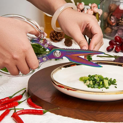Rust-Resistant Kitchen Scissors, Transparent and Stylish Handle, Suitable For Cutting Various Foods and Their Packaging, Suitable For Large Hands,Colorful Blade