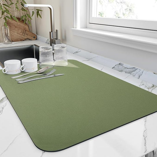 HotLive Dish Drying Mat for Kitchen Counter, Heat Resistant Drainer Mats with Non-slip Rubber Backed, Hide Stain Kitchen Super Absorbent Draining Mat, Easy to Clean Dish Rack Pad, Green 18"x24" by HotLive