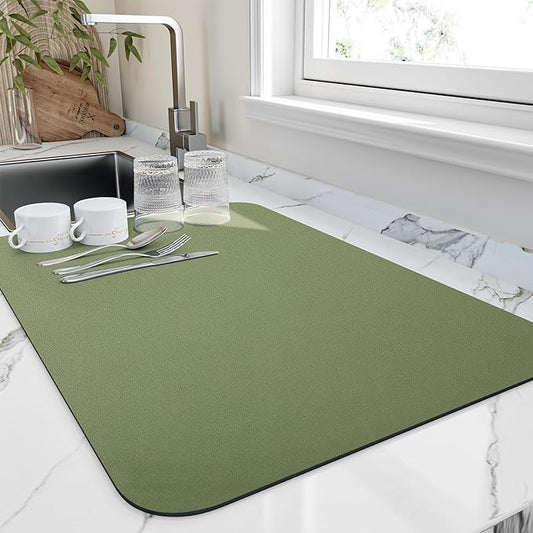 HotLive Dish Drying Mat for Kitchen Counter, Heat Resistant Drainer Mats with Non-slip Rubber Backed, Hide Stain Kitchen Super Absorbent Draining Mat, Easy to Clean Dish Rack Pad, Green 18"x32" by HotLive