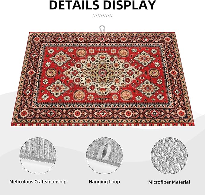 Royal Red Moroccan Dish Drying Mat Old Red Persian Carpet Texture Abstract Drying Rack Pad Countertop Dishes Ultra Absorbent Microfiber Kitchen Counter Mat 18x24 Inch