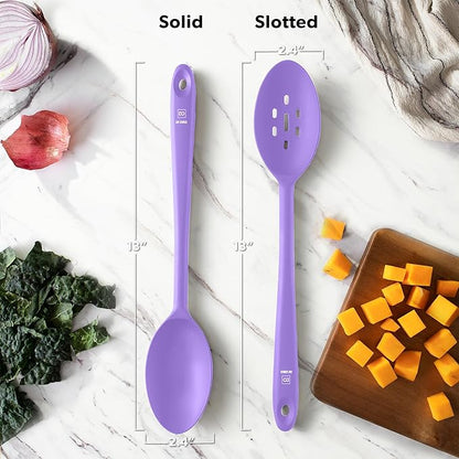 DI ORO Silicone Spoons for Cooking - Large Kitchen Spoons for Mixing, Serving & Stirring - 600°F Heat-Resistant Non Stick Utensils – Big Solid & Slotted Basting Spoon - Dishwasher Safe (2pc, Lavender) - Image 6