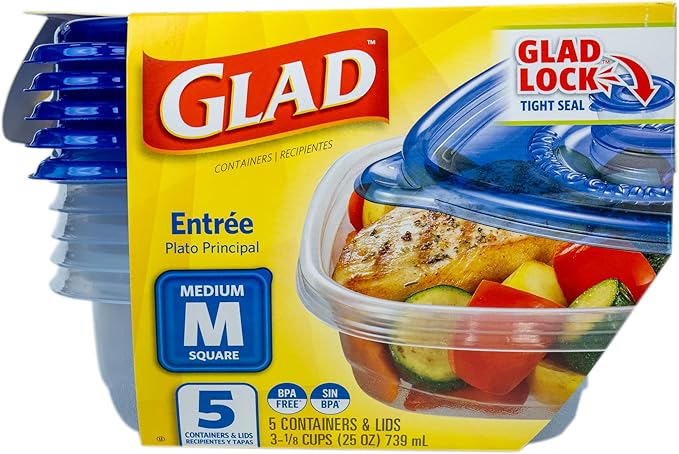 Glad GladWare Entree Food Storage Containers with Lids, Medium Square BPA Free Plastic for Meal Prep and Lunches, Lock Tight Seal, Microwave and Dishwasher Safe, 25 Oz, 5 Count - 2 Pack - Image 2