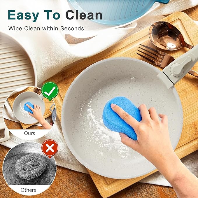 12 Pcs Pots and Pans Set, Non-Stick Pots and Pans Set, with Detachable Handles, Resistant to High Temperatures,Dishwasher Oven Safe, PFAS and PFOA Free, White