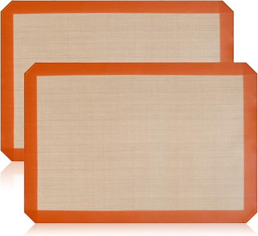 Luckyiren 2-Pack Silicone Baking Mats – Non-Stick Reusable BPA-Free Oven Liners, 100% Food-Grade Silicone, Fit Half Sheet Pans (16.54" x 11.62") for Cookies, Pastry & More