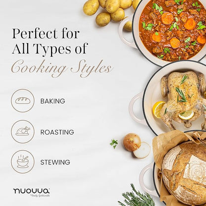Nuovva Enamelled Cast Iron Dutch Oven Pot with Lid 6.4 Quart Non Stick Casserole Pot – Heavy Duty & Oven Safe up to 500° F for Bread Baking, Braising, Stews, Roasting – 28cm Oyster - Image 8