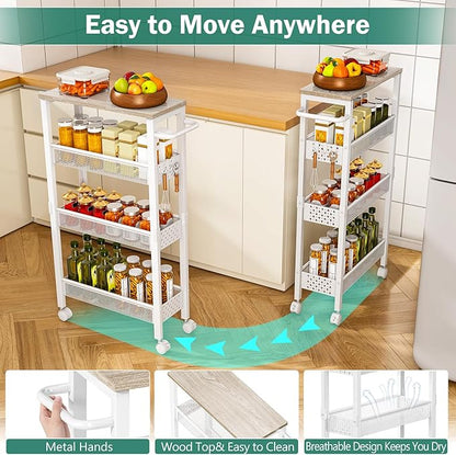Vivihomety Utility Slim Storage Cart, 4 Tier Small Rolling Kitchen Laundry Room Cart with Wood Top, Metal Bathroom Storage Cabinet Mobile Shelf Unit Organizer Trolley with Handle for Narrow Space - Image 5
