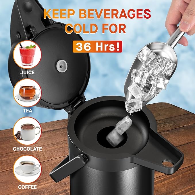 Airpot Coffee Carafe for Keeping Hot - 64 OZ/ 2.0L Coffee Dispenser with Pump - Insulated Stainless Steel thermal carafe for Hot Drinks Water Tea Chocolate - Hot Beverage Dispenser for Parties - Image 4