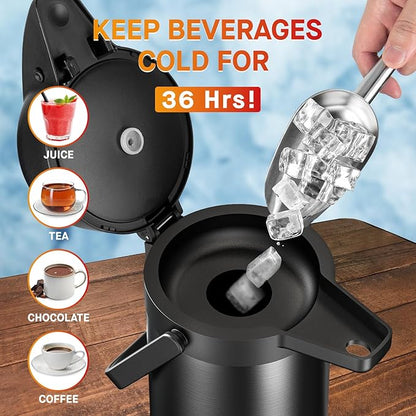 Airpot Coffee Carafe for Keeping Hot - 85 OZ/ 2.5L Coffee Dispenser with Pump - Insulated Stainless Steel thermal carafe for Hot Drinks Water Tea Chocolate - Hot Beverage Dispenser for Parties - Image 4