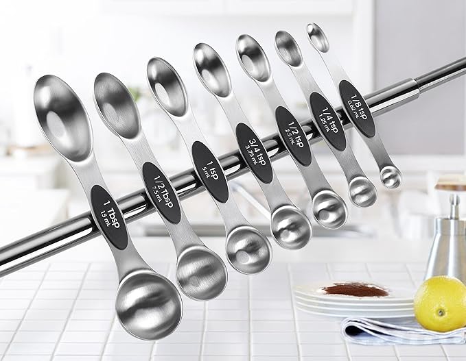 Spring Chef Magnetic Measuring Cups & Spoons Set, Patented, Strong N45 Magnets, Heavy Duty Stainless Steel Fits in Spice Jars for Baking & Cooking, BPA Free, Round Set of 15 with Leveler, Black - Image 8