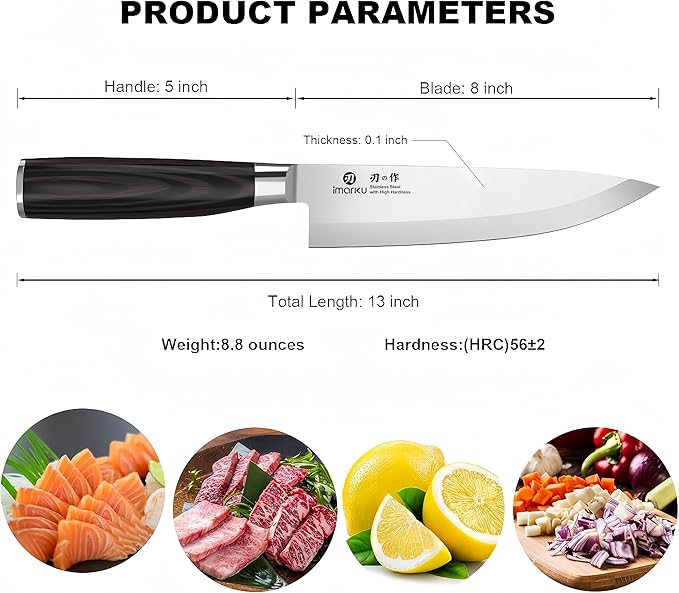 imarku Chef Knife 8-Inch Pro Japanese Kitchen Knife High-Carbon Stainless Steel Paring Knife Ergonomic Handle Rasor Sharp Single-Bevel Edge Birthday Gift for Men - Image 3