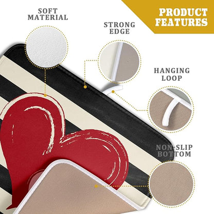 Valentines Day Dish Drying Mat for Kitchen Counter 16x18 Inch Red Pink Love Heart Black Striped Print Absorbent Reversible Microfiber Drying Mats Kitchen Countertop Protector Dishes Drainer Rack Pad - Image 4
