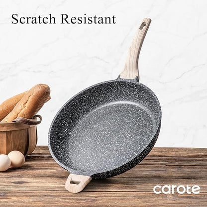 CAROTE 12.5 inch Nonstick Frying Pan Skillet,Non Stick Granite Fry Pan Egg Pan Omelet Pans, Stone Cookware Chef's Pan, PFOA Free,Induction Compatible - Image 4