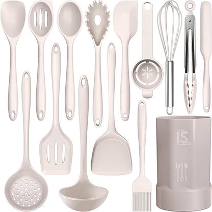 AOTHOD Silicone Cooking Utensils Set - 446°F Heat Resistant Kitchen Utensils,Turner Tongs,Spatula,Spoon,Brush,Whisk,Kitchen Utensil Gadgets Tools Set for Nonstick Cookware,Dishwasher Safe (BPA Free) by Safeandsuitableforuse