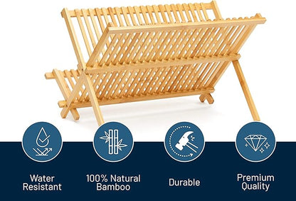 RoyalHouse Premium Natural Bamboo Dish Rack, Collapsible Dish Drainer, Foldable and Compact Dish Drying Rack for Kitchen Counter - Image 2