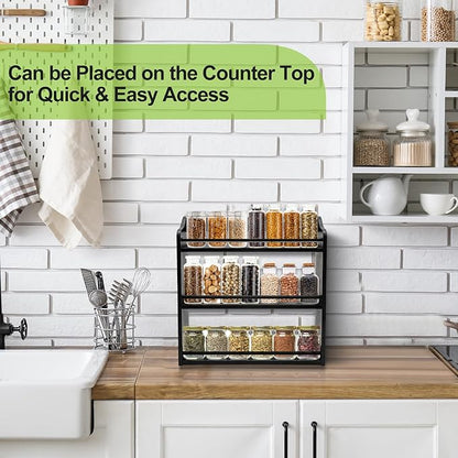 3 Tier Bamboo Spice Rack,Seasoning Jars Rack Shelf Spice Organizer for Kitchen Counter or Wall Mounting (Black) - Image 4