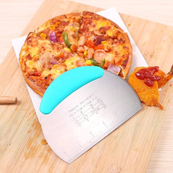 1 pcs Dough Pastry Scraper Chopper/Stainless Steel Dough Scraper Cutter with Ergonomic Rubber Non-Slip Grip/Dough Scraper Cutter/Pro Pastry Pizza Cutter Chopper (Blue) - Image 8