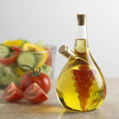 Fox Run Grape Motif Oil and Vinegar Cruet Dispenser Bottle, Clear Borosilicate Glass, Grapes