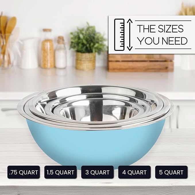 WHYSKO Meal Prep Stainless Steel Mixing Bowls Set, Home, Refrigerator, and Kitchen Food Storage Organizers | Ecofriendly, Reusable, Heavy Duty (Light Blue) - Image 7