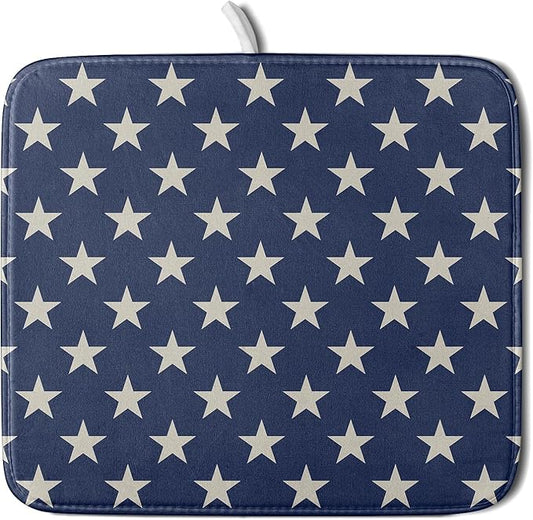 Patriotic July of 4th Blue Star Dish Drying Mat for Kitchen Counter 16x18 Memorial Independence Day Absorbent Reversible Microfiber Drying Mats Kitchen Countertop Protector Dishes Drainer Pad by Aytipun