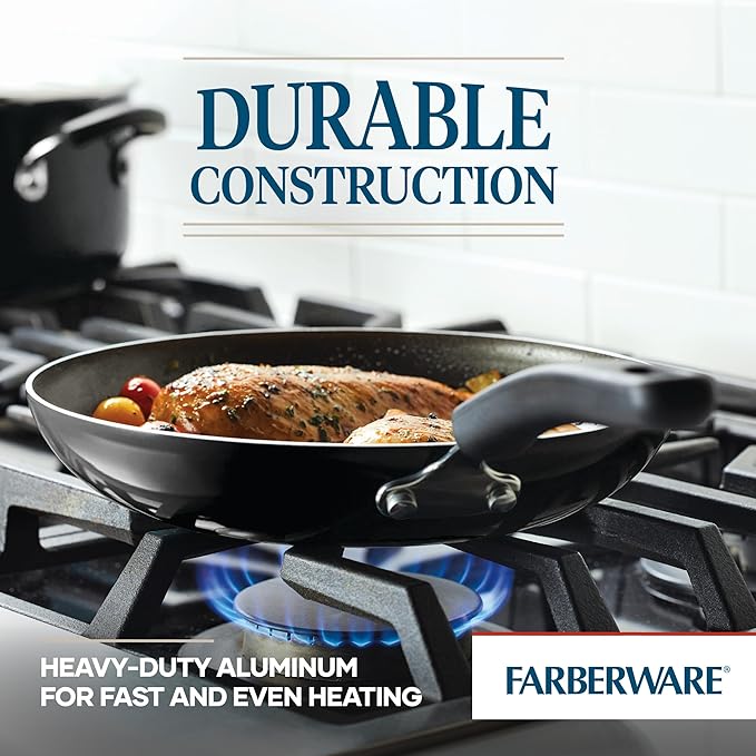 Farberware Cookstart DiamondMax Nonstick Cookware/Pots and Pans Set with Glass Lids, Dishwasher Safe, Includes Baking Pan and Kitchen Cooking Tools, 15 Piece - Black - Image 5